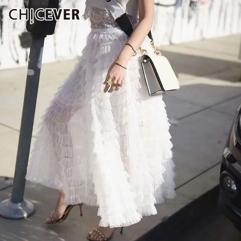 CHICEVER Summer Sweet Mesh Solid Ruffles Ball Gown Women Skirt High Elastic Waist Loose Floor Length Female Skirt 2019 Korean
CHICEVER Summer Sweet Mesh Solid Ruffles Ball Gown Women Skirt High Elastic Waist Loose Floor Length Female Skirt 2019 Korean