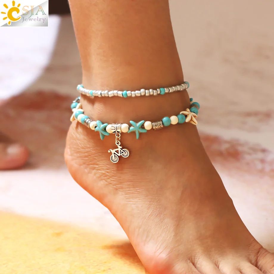 CSJA Ladies Anklets Leg Chain Bracelet for Ankle Two Layer Beaded White Blue Beads Shell Starfish Handmade Barefoot Jewelry F893
CSJA Ladies Anklets Leg Chain Bracelet for Ankle Two Layer Beaded White Blue Beads Shell Starfish Handmade Barefoot Jewelry F893