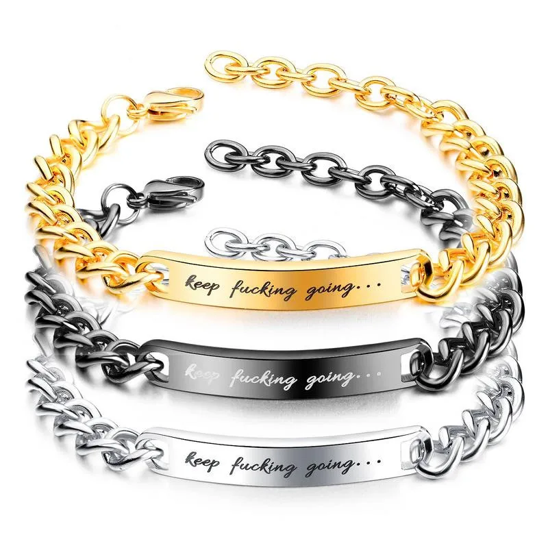 Fashion Stainless Steel Keep Going Engraved Inspirational Thin Bar Chain Link Bracelets for Women Girl
Fashion Stainless Steel Keep Going Engraved Inspirational Thin Bar Chain Link Bracelets for Women Girl