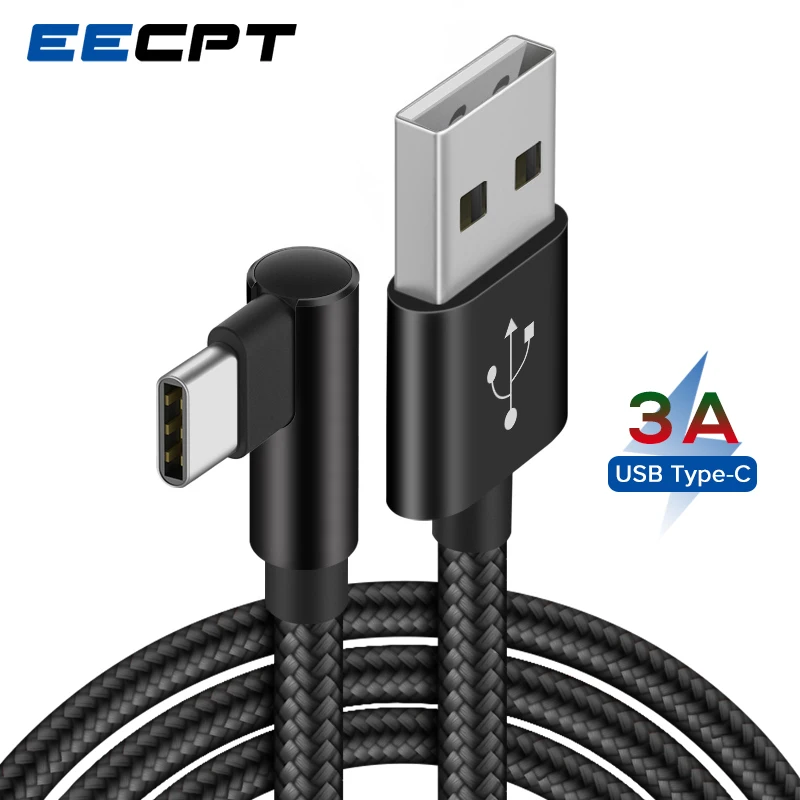 Зарядный кабель EECPT 3A USB Type C для зарядки передачи данных на 90 градусов Samsung S10 Xiaomi Mi