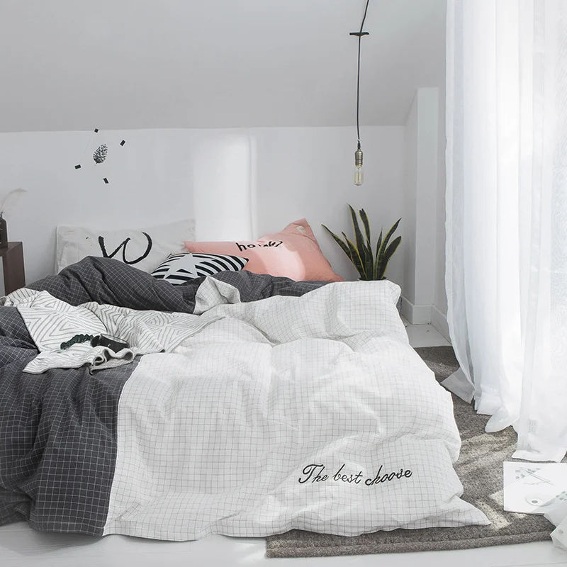 Black And White Solid Color Mosaic Plaid Pattern 100% Cotton Duvet Cover Flat Bed Sheets+Pillowcase King Queen Full Bedding Set
Black And White Solid Color Mosaic Plaid Pattern 100% Cotton Duvet Cover Flat Bed Sheets+Pillowcase King Queen Full Bedding Set