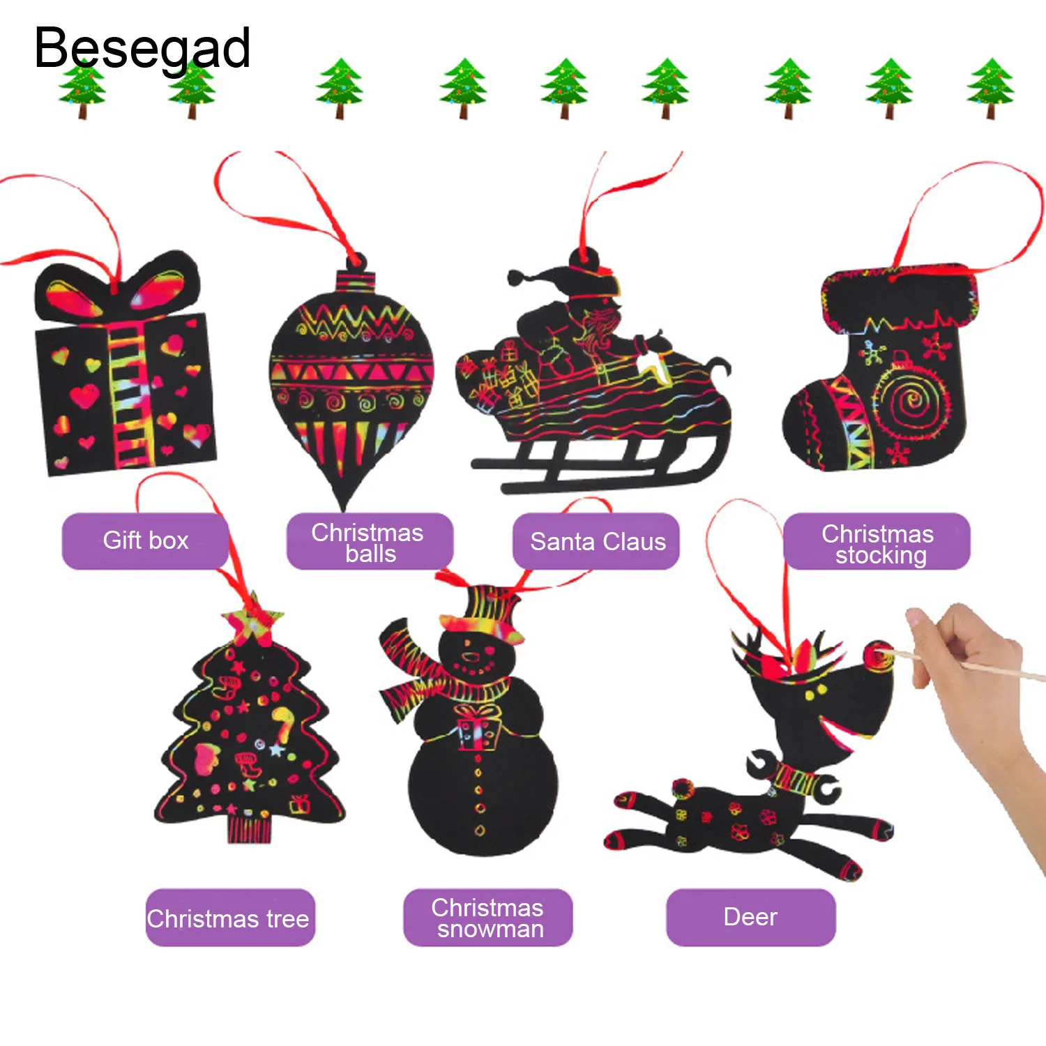 Besegad 7pcs Magic Rainbow Scratch Art Card Colorful Scraping Drawing Toys for DIY Christmas Tree Ornaments Scratch Art Painting
Besegad 7pcs Magic Rainbow Scratch Art Card Colorful Scraping Drawing Toys for DIY Christmas Tree Ornaments Scratch Art Painting