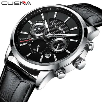CUENA Quartz Watches Men Luxury Brand Stopwatch Date Luminous Hands Genuine Leather 30M Waterproof Male Watch Black Wristwatches
CUENA Quartz Watches Men Luxury Brand Stopwatch Date Luminous Hands Genuine Leather 30M Waterproof Male Watch Black Wristwatches