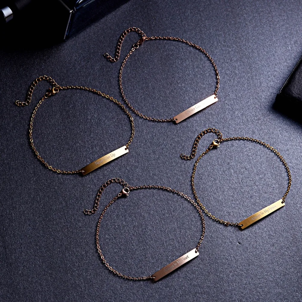 Rinhoo Gold/Rose Gold/Silver Personalized Lettering Bar Pendant Link Chain Charm Bracelet For Women's Man's Lover's Gift
Rinhoo Gold/Rose Gold/Silver Personalized Lettering Bar Pendant Link Chain Charm Bracelet For Women's Man's Lover's Gift