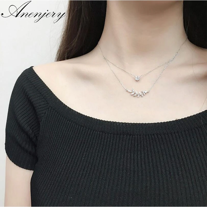 Anenjery Micro CZ Leaf Six Claw Zircon Double Pendant Necklace For Women 925 Sterling Silver Clavicle Chain Necklace S-N237
Anenjery Micro CZ Leaf Six Claw Zircon Double Pendant Necklace For Women 925 Sterling Silver Clavicle Chain Necklace S-N237