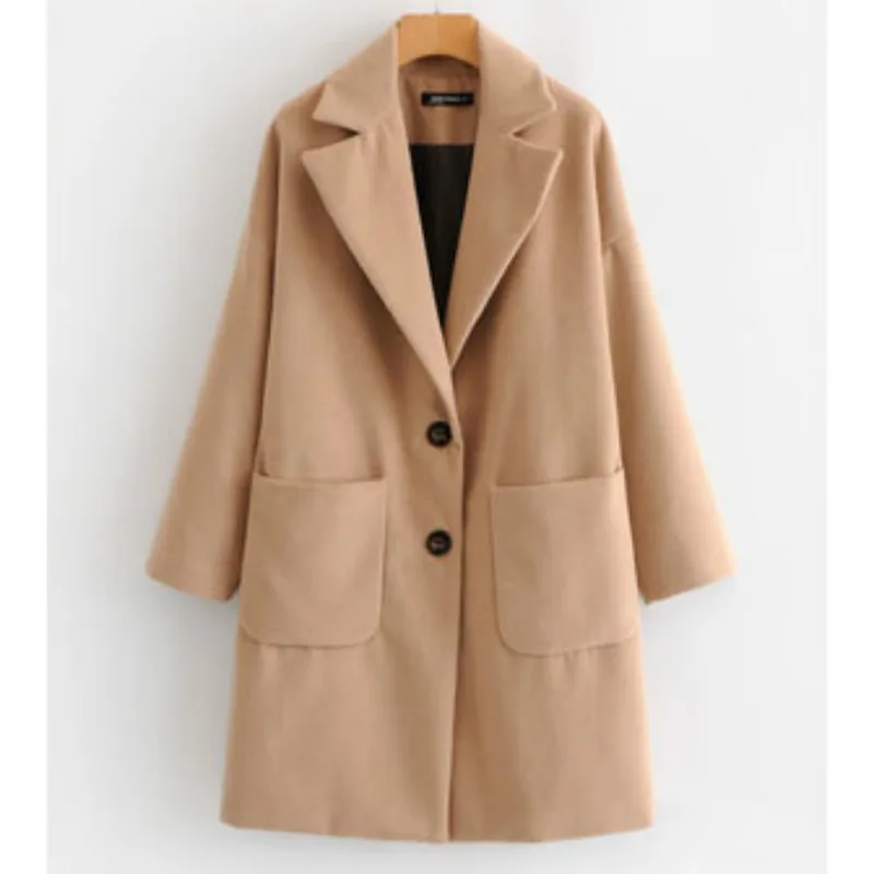 Women's single-breasted long-sleeved pocket lapel coat long woolen coat European and American style autumn
Women's single-breasted long-sleeved pocket lapel coat long woolen coat European and American style autumn