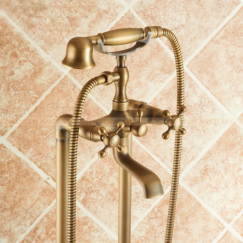 Vidric Bathtub Faucet Solid Brass Luxury Floor Standing Bathroom Bathtub Faucet Antique Dual Handle with Handheld Shower Cran
Vidric Bathtub Faucet Solid Brass Luxury Floor Standing Bathroom Bathtub Faucet Antique Dual Handle with Handheld Shower Cran