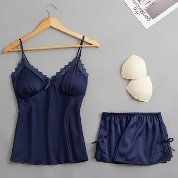 Women Sleepwear Silk Stain Pajamas Set Sexy Chest Pad Nightwear Women's 2019 Lace Homewear Lounge Pyjamas Femme Indoor Clothes
Women Sleepwear Silk Stain Pajamas Set Sexy Chest Pad Nightwear Women's 2019 Lace Homewear Lounge Pyjamas Femme Indoor Clothes