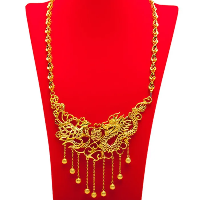Luxury Bridal Wedding Jewelry 24K Gold Dragon & Phoenix Necklace High Quality Bride Accessories
Luxury Bridal Wedding Jewelry 24K Gold Dragon & Phoenix Necklace High Quality Bride Accessories