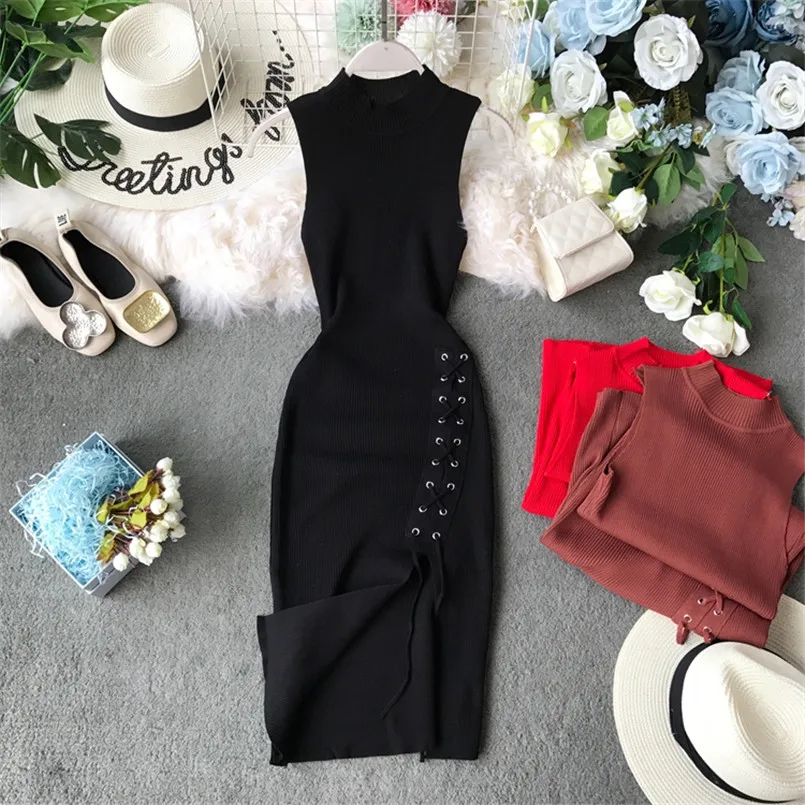 Fashion Split Ladies Slim Lace Up Knit Bodycon Summer Midi Dress Party Women Casual Knee Length Tank Elegant Sheath Vestidos
Fashion Split Ladies Slim Lace Up Knit Bodycon Summer Midi Dress Party Women Casual Knee Length Tank Elegant Sheath Vestidos