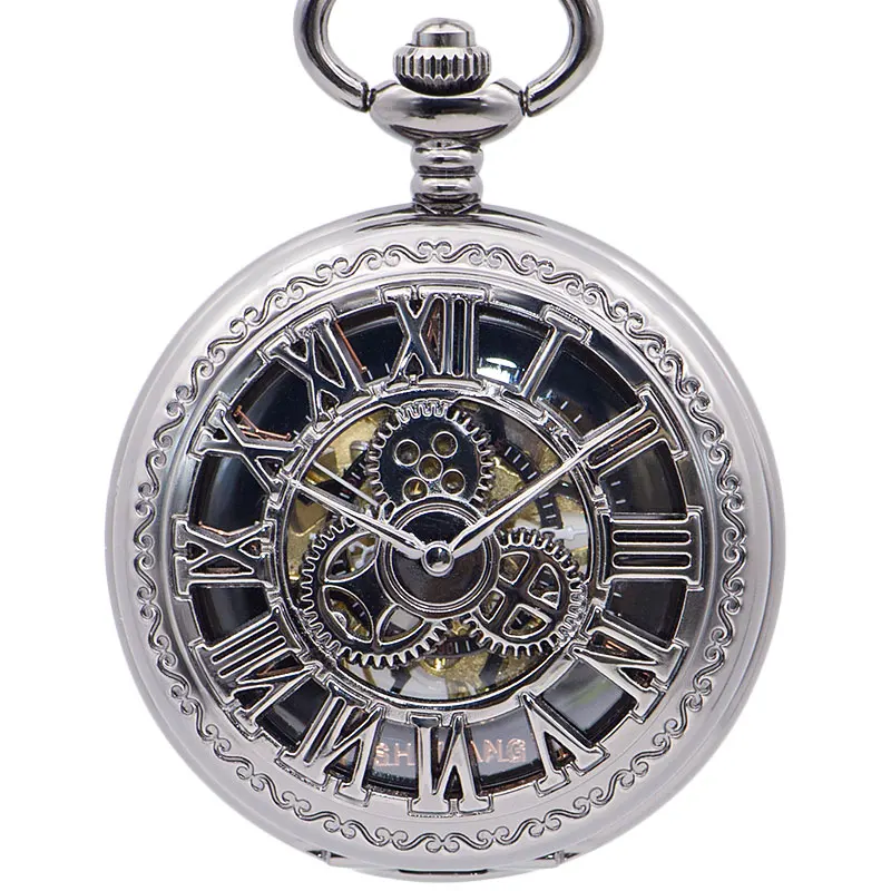 5pcs Steampunk Pocket Watch Mechanical Clock Necklace Pendent Retro Skeleton Vintage Fob With Chain | Наручные часы