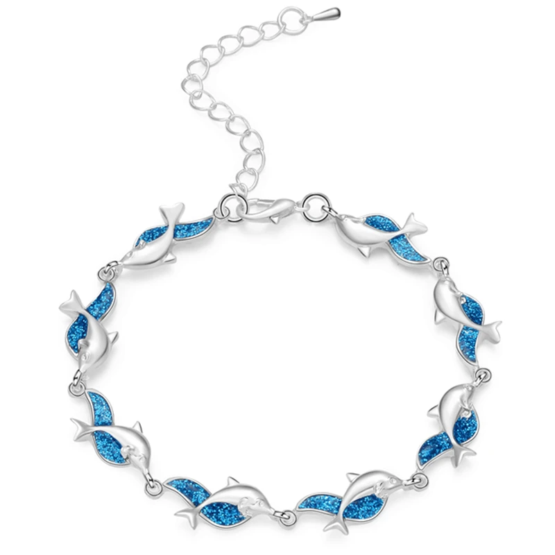 Charm Summer Dolphin Turtle Bracelet Blue Opal Silver Color Hand Chain Beach Jewelry Bracelet Femme Bijoux
Charm Summer Dolphin Turtle Bracelet Blue Opal Silver Color Hand Chain Beach Jewelry Bracelet Femme Bijoux