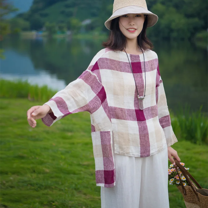 SCUWLINEN 2019 Summer Autumn Women Tops 0-neck Classic Plaid Batwing Long Sleeve Casual Loose Linen T-shirt Vestidos S935
SCUWLINEN 2019 Summer Autumn Women Tops 0-neck Classic Plaid Batwing Long Sleeve Casual Loose Linen T-shirt Vestidos S935