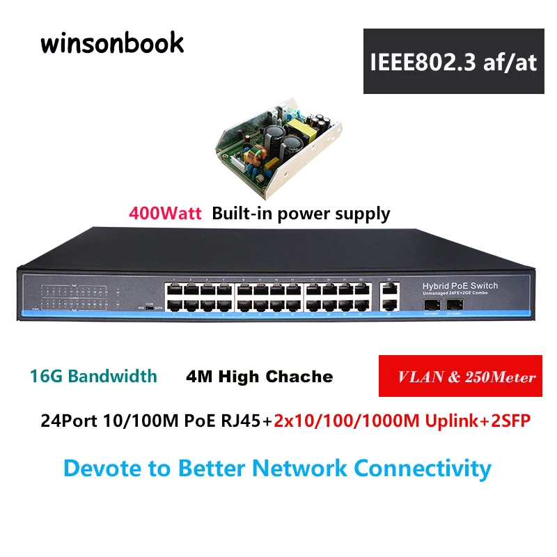 24 port 10/100Mbps PoE Ethernet Switch support IEEE802.3af/at with 2 Port 1000M SFP COMBO poe switch PoE 48V RJ45
24 port 10/100Mbps PoE Ethernet Switch support IEEE802.3af/at with 2 Port 1000M SFP COMBO poe switch PoE 48V RJ45