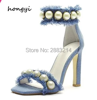Open Toe Bead Embellished Ankle Wrap Sandals Shoes Sexy Lace Jeans Back Zipper High Heels Denim Sexy Lady Party Dress Shoes
Open Toe Bead Embellished Ankle Wrap Sandals Shoes Sexy Lace Jeans Back Zipper High Heels Denim Sexy Lady Party Dress Shoes