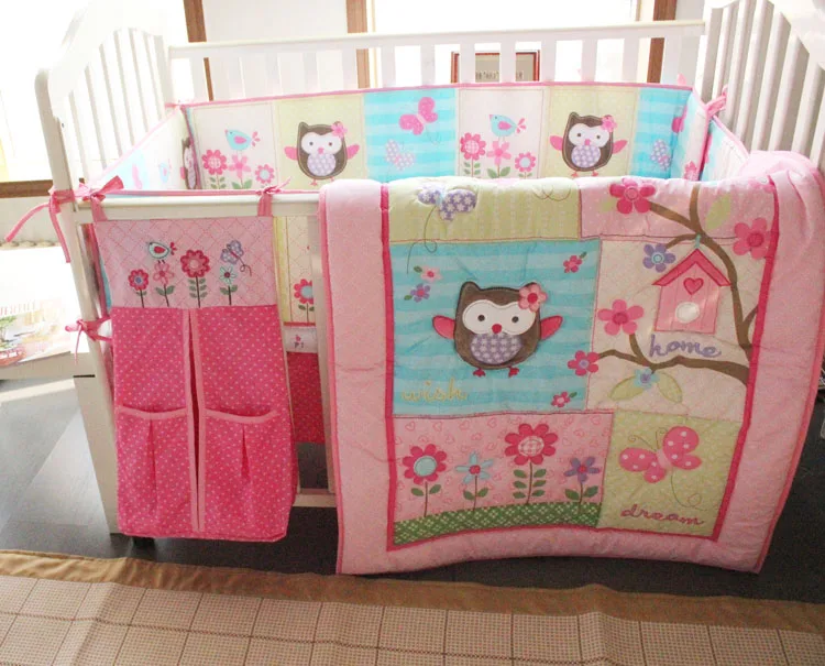 Baby Bedding Set Pink Owl Baby Crib Set For Girl Baby Bed Set