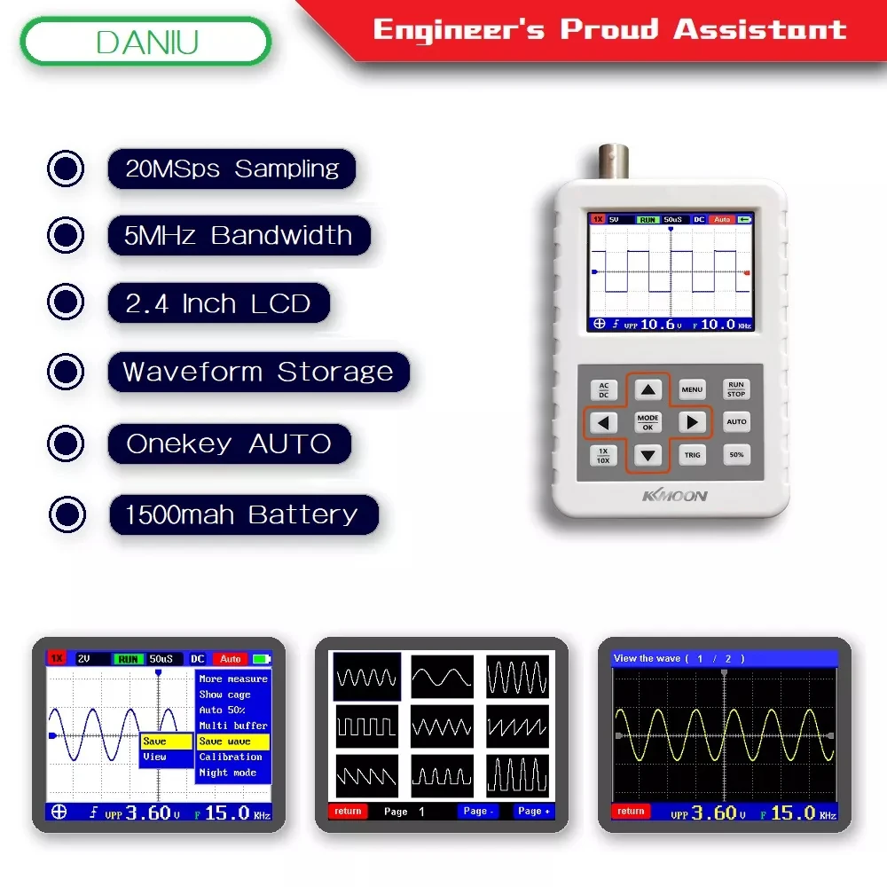 KKmoon DSO PRO Digital Oscilloscope Handheld Oscilloscope Mini Palm Size Oscilloscope with 5M Bandwidth 20MS/s Sampling Rate
KKmoon DSO PRO Digital Oscilloscope Handheld Oscilloscope Mini Palm Size Oscilloscope with 5M Bandwidth 20MS/s Sampling Rate