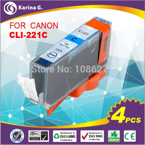 4PK color compatible ink cartridge for canon cli-221C pgi221 cartridge 4 pack for mp620 mp620B mp630 free shipping
4PK color compatible ink cartridge for canon cli-221C pgi221 cartridge 4 pack for mp620 mp620B mp630 free shipping