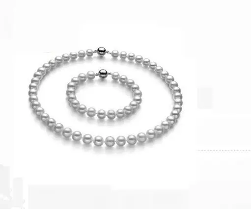 

Free Shipping SET 10-11MM NATURAL SOUTH SEA GENUINE SILVERY GREY ROUND PEARL NECKLACE BRACELET (09.08)
