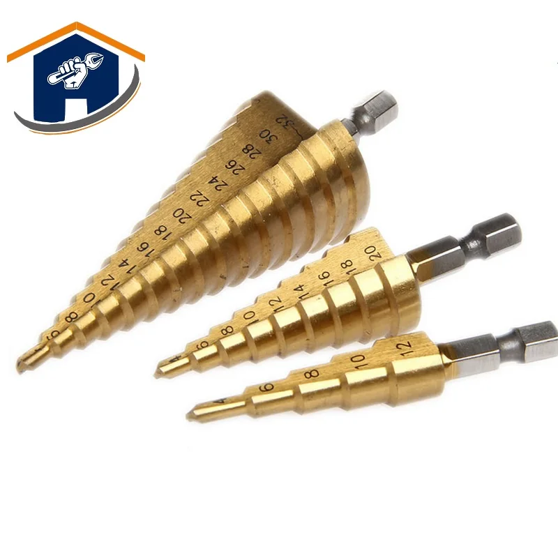 HS Tools 3pc Hss Step Drill Bit Set 4-12/20/32mm 1/4" Titanium Coated Metal Hex Stepped Drill Bits
HS Tools 3pc Hss Step Drill Bit Set 4-12/20/32mm 1/4" Titanium Coated Metal Hex Stepped Drill Bits