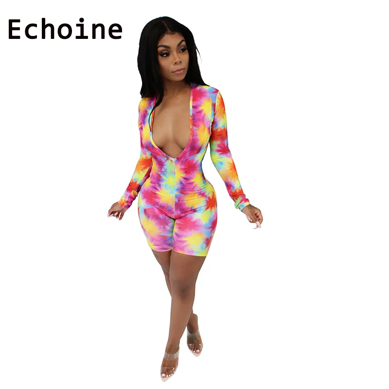 Echoine Sexy Women Bodysuit Print Tie Dye Deep V-neck Long Sleeve Open Front Skinny Bodycon Clubwear Short Romper 2019 New Hot
Echoine Sexy Women Bodysuit Print Tie Dye Deep V-neck Long Sleeve Open Front Skinny Bodycon Clubwear Short Romper 2019 New Hot