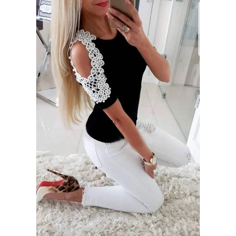 2018 Pearl Beading Tees Women Short Sleeve Split Shoulder Plain Top White Casual Tops Clothes for female
2018 Pearl Beading Tees Women Short Sleeve Split Shoulder Plain Top White Casual Tops Clothes for female