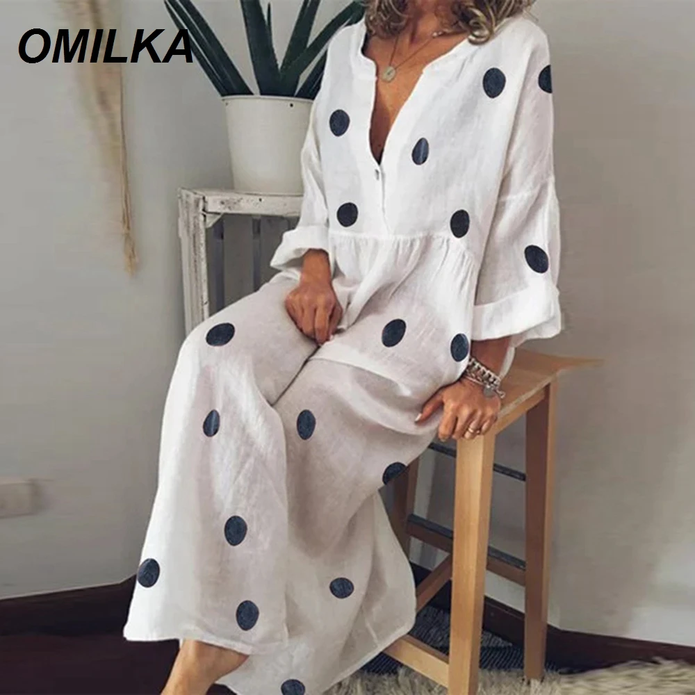 OMILKA Plus Size Women Polka Dots Summer Casual Loose Long Sleeve Bohemian Maxi Dress 2019 Sexy V Neck Boho Beach Dresses S-5XL
OMILKA Plus Size Women Polka Dots Summer Casual Loose Long Sleeve Bohemian Maxi Dress 2019 Sexy V Neck Boho Beach Dresses S-5XL