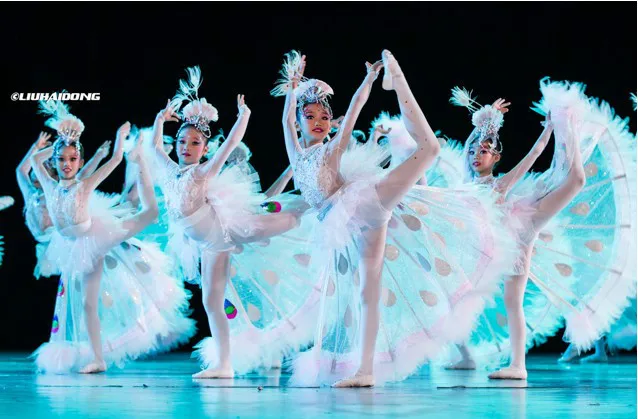 Eighth Xiao Bailing new style small children dance costume stage costumes New Peacock
Eighth Xiao Bailing new style small children dance costume stage costumes New Peacock