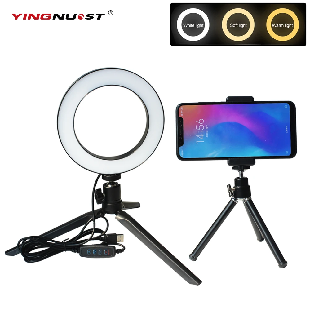 Ring Lights for Phones Bluetooth Tripod Selfie Stick With LED Ring Fill Light With Stand Lighting Kit for YouTube Video /& Streaming Color : White , Size : 6inch Desk Makeup Ring Light Dimmable