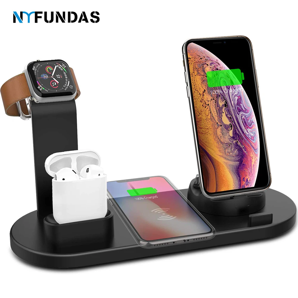 

NYFundas Qi Wireless Charger Stand Dock Station For Apple Watch Series 4 3 2 Iphone XS MAX XR 8 Plus X IWatch Airpods Induction