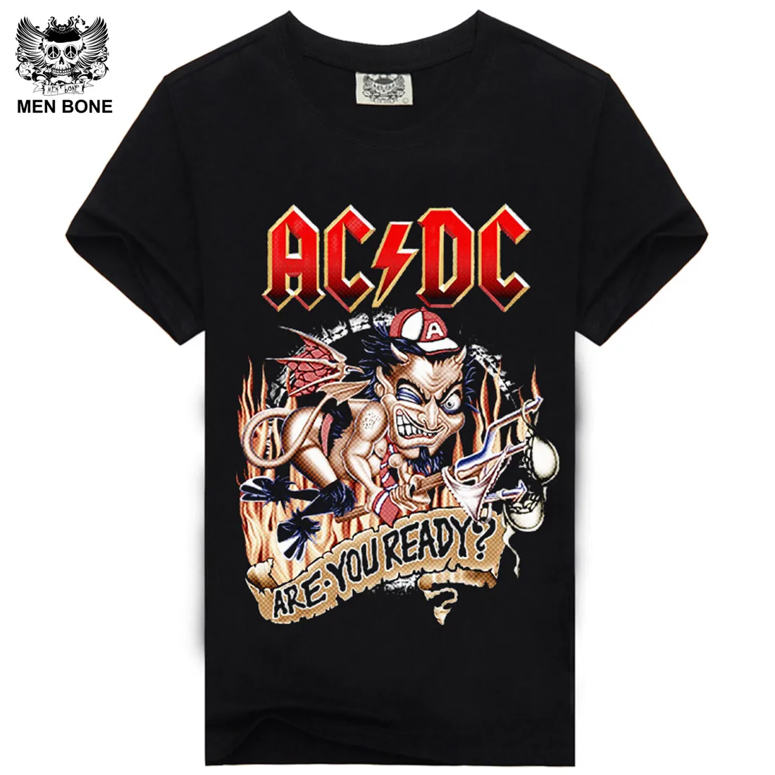 Мужская хлопковая футболка Rocksir черная с принтом в стиле хип хоп|ac dc|heavy metalmen t shirt |