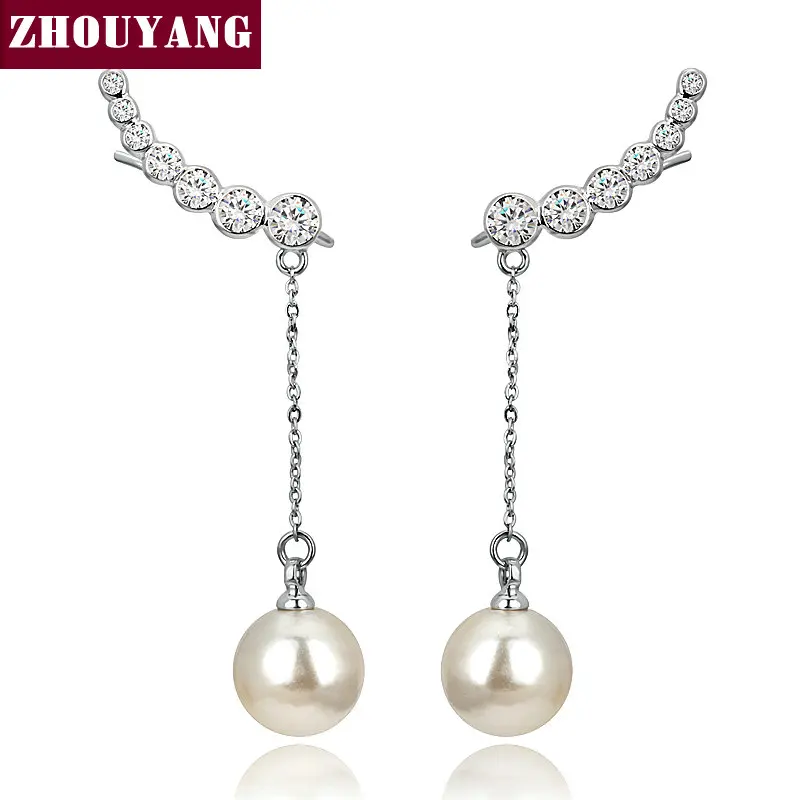 Image Top Quality 2015 New 7pcs CZ Diamonds Drop Imitation Pearl 18K Gold Plated Ear Hook Stud Earrings JewelryZYE 459 ZYE460 ZYE478