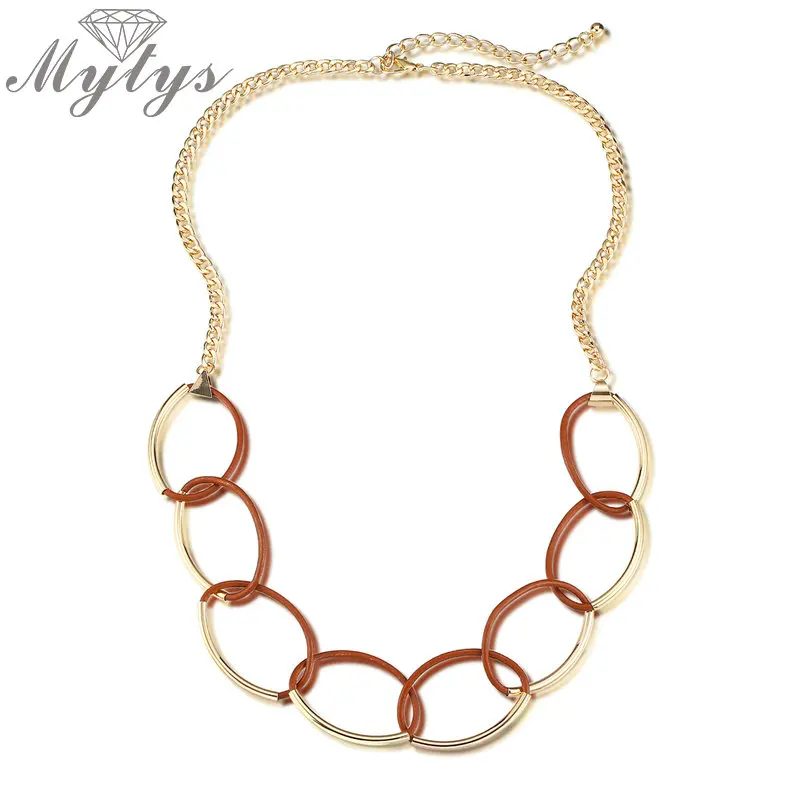 Mytys Long Sweater Chain Necklace Flat Gold Link Leather Circles Hyperbole Statement Necklace for Women Punk Jewelry CN371
Mytys Long Sweater Chain Necklace Flat Gold Link Leather Circles Hyperbole Statement Necklace for Women Punk Jewelry CN371