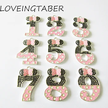 (Choose Design First) Wholesale 10pcs/bag (Mixed Design 9pcs/bag) Silvery With Pink Enamel & Rhinestone Minnie Nubmer Pendants 
(Choose Design First) Wholesale 10pcs/bag (Mixed Design 9pcs/bag) Silvery With Pink Enamel & Rhinestone Minnie Nubmer Pendants