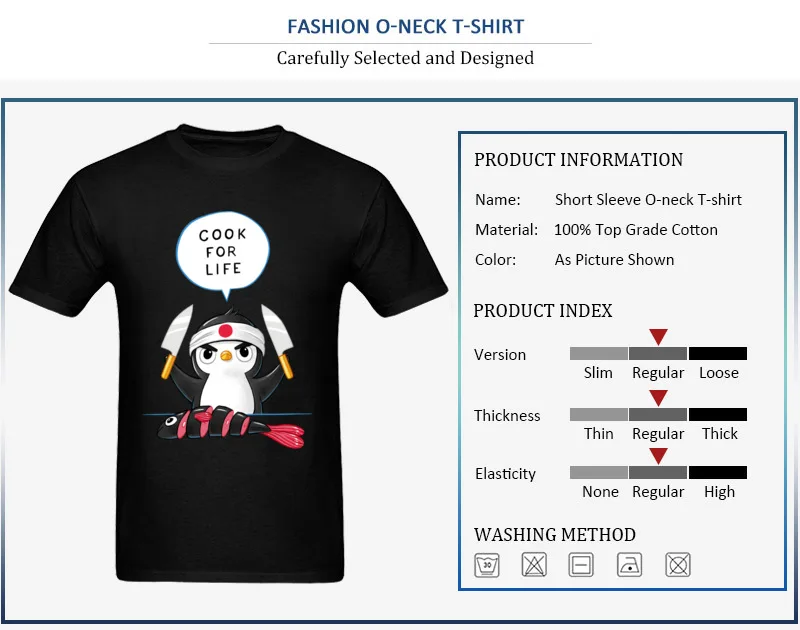 100% Cotton Tops T Shirt Penguin Chef for Men Normal T Shirts Casual 2017 Hot Sale Round Collar Short Sleeve Sweatshirts Penguin Chef
