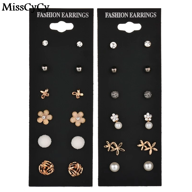 MissCyCy Fashion Accessories Stud Earring Pack Set 6 Pairs Pearl Rhinestone Owl Flowers Earrings For Women Brincos Gift 
MissCyCy Fashion Accessories Stud Earring Pack Set 6 Pairs Pearl Rhinestone Owl Flowers Earrings For Women Brincos Gift