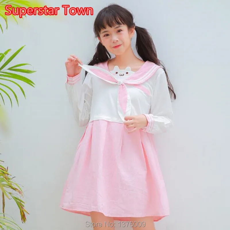 Lolita Dress Sweet Girls Harajuku Cute Cat Ear Pink Dress Sailor Collar Navy Style Long Sleeve Dress Mori Girls 
Lolita Dress Sweet Girls Harajuku Cute Cat Ear Pink Dress Sailor Collar Navy Style Long Sleeve Dress Mori Girls