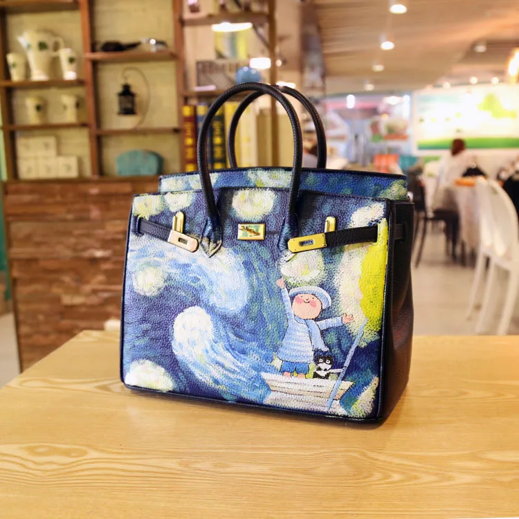 

2016 Women Bag Fashion summer hit the color portable hand-painted Star platinum package ladies large Europe PU Leather Handbags