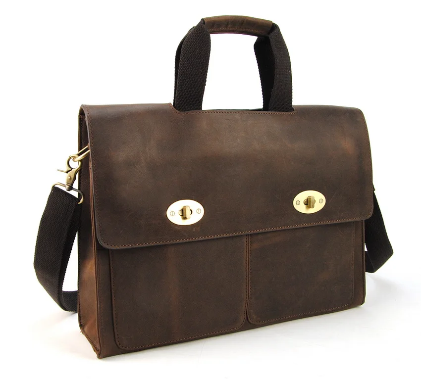 

Men Vintage Genuine Real Leather Briefcase Shoulder Laptop Bag CrossBody Messenger Business Work Travel Casual Classic Flap Bags