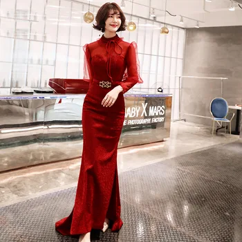 Burgundy Long Sleeve Chinese Sexy Oriental Party Female Cheongsam Stage Show Qipao Dress Elegant Celebrity Banquet Dresses
Burgundy Long Sleeve Chinese Sexy Oriental Party Female Cheongsam Stage Show Qipao Dress Elegant Celebrity Banquet Dresses