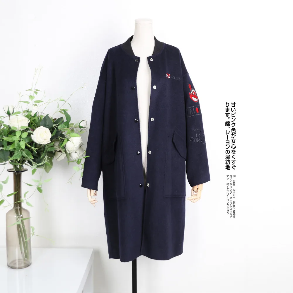 Image Korea shoppe customized women hand sewing double sided wool Baseball uniform coat winter fashion girl embroidery warm tops 072