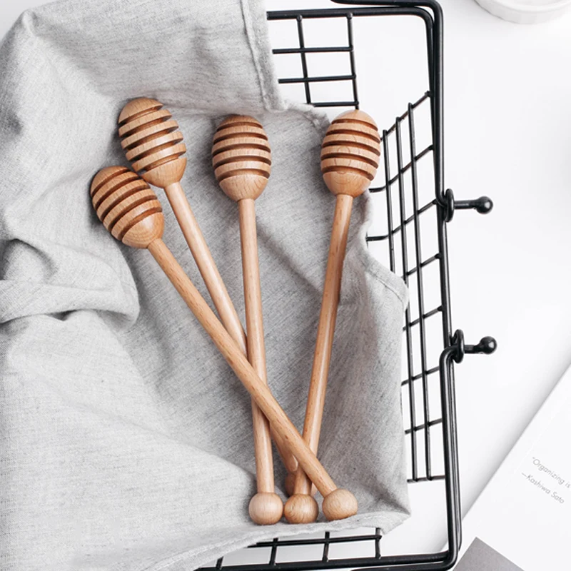 Wooden Honey Spoon Long Handle Beech Wood Honey Dipper Stick Wood Honey Coffee Bar Mixing Spoon Kitchen Utensils Tea Accessories (8)