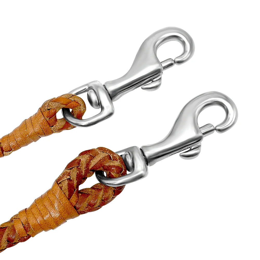 Braided Leather Puppy Walking Leash Leads Brown Color 4ft Long | DogsMall-International