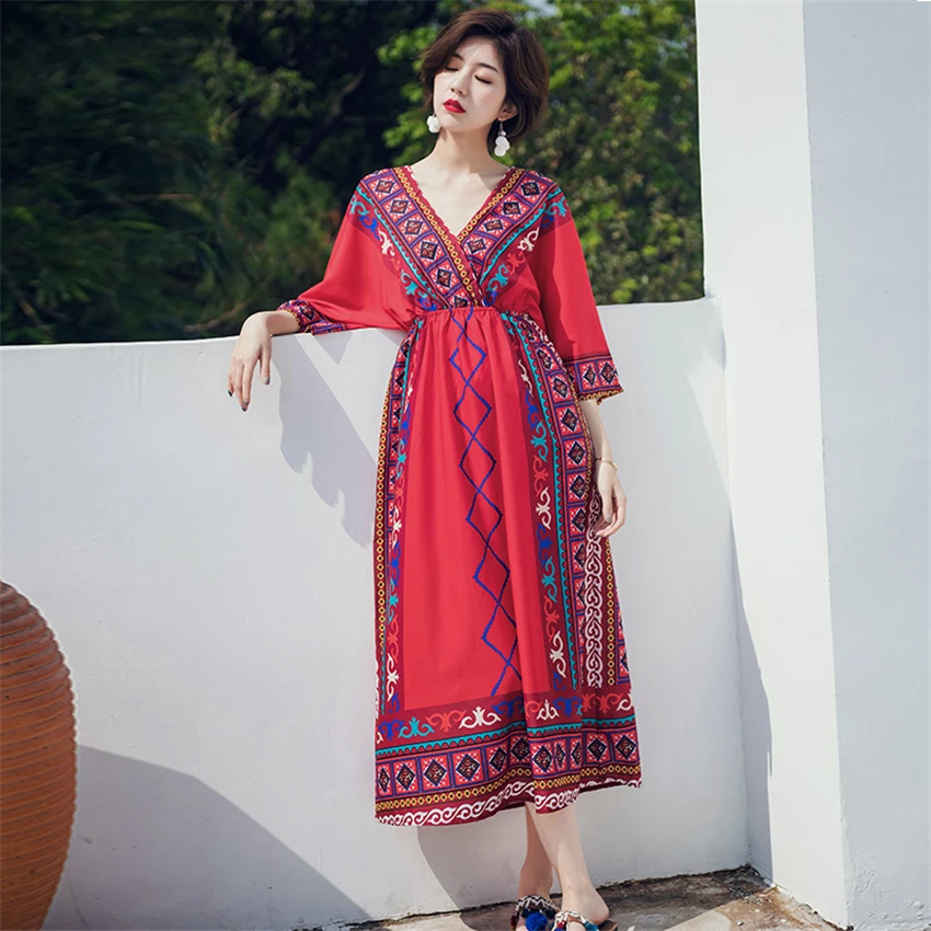 Sitruuna Woman Casual Print Bohemian Retro Boho Dress Summer Women Maxi Ethnic Sexy V-neck Dresses Female Beach Vacation Dress
Sitruuna Woman Casual Print Bohemian Retro Boho Dress Summer Women Maxi Ethnic Sexy V-neck Dresses Female Beach Vacation Dress