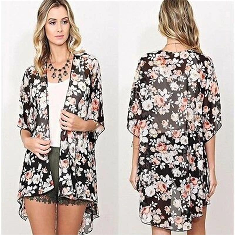 2019 Sexy Women Flower Blouses Summer Kimono Cardigan Maxi Shirts Half Sleeve Summer Sunsuits Outfits 
2019 Sexy Women Flower Blouses Summer Kimono Cardigan Maxi Shirts Half Sleeve Summer Sunsuits Outfits