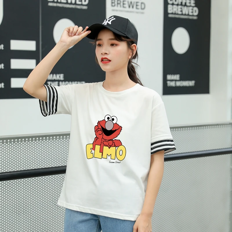 New Cotton Harajuku Kawaii T Shirt Lovely Funny Sesame Street Elmo Cartoon Print Strpied Spliced Tops Tee Shirt Femme Streetwear
New Cotton Harajuku Kawaii T Shirt Lovely Funny Sesame Street Elmo Cartoon Print Strpied Spliced Tops Tee Shirt Femme Streetwear