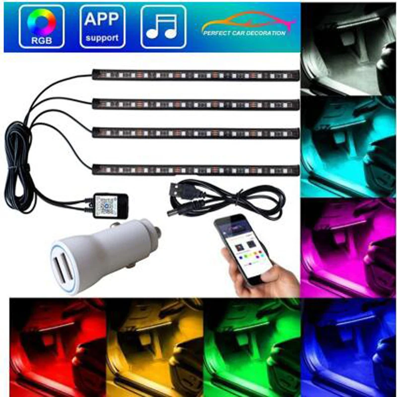 Car Atmosphere Light Led RGB 4* 15LEDS App Control Music sound active car interior decor light with Usb charger
Car Atmosphere Light Led RGB 4* 15LEDS App Control Music sound active car interior decor light with Usb charger