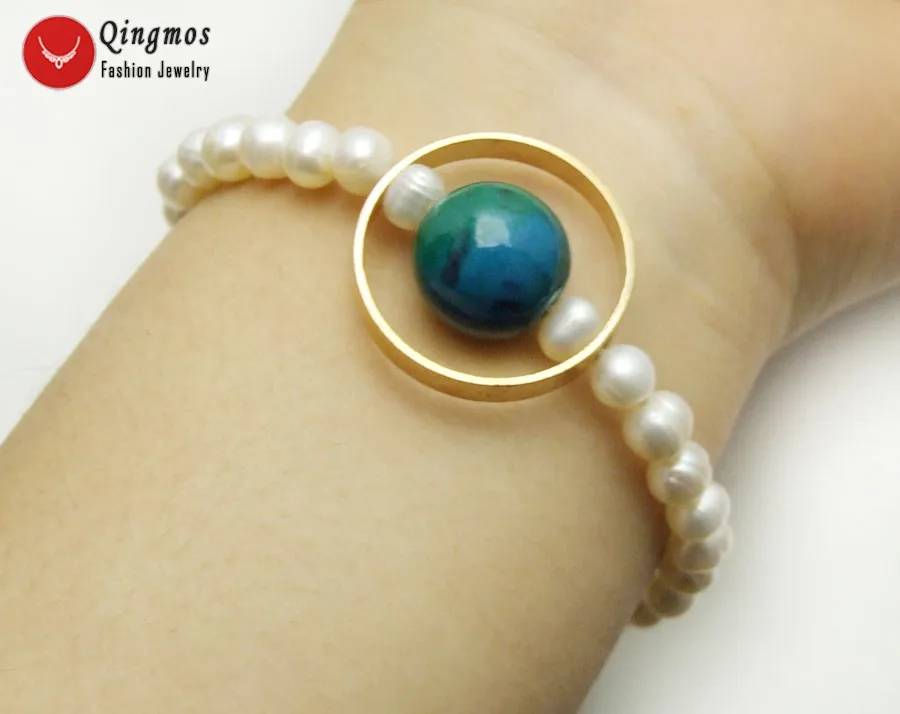 Qingmos Natural Pearl Bracelets for Women with 6-7mm Round White Pearl & 14mm Green Chrysocolla Bracelet Fine Jewelry 7.5'' b456
Qingmos Natural Pearl Bracelets for Women with 6-7mm Round White Pearl & 14mm Green Chrysocolla Bracelet Fine Jewelry 7.5'' b456