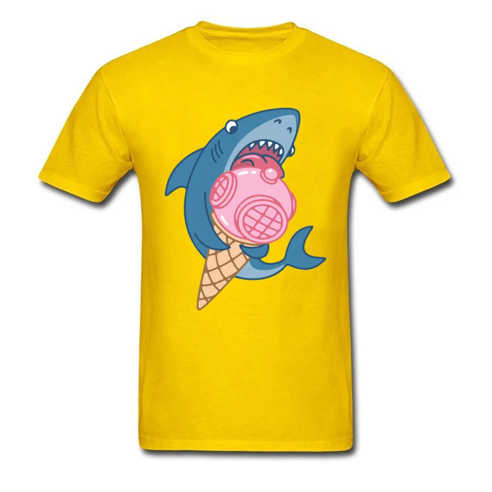 Shark and ice cream 3D Printed NEW YEAR DAY 100% Cotton O Neck Men Tops T Shirt Tee-Shirt 2018 Hot Sale Short Sleeve T Shirts Shark and ice cream yellow