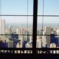 High angle view of a city as seen through a window Chicago Illinois USA Poster Print (36 x 13)